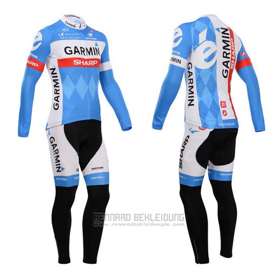 2014 Fahrradbekleidung Garmin Sharp Hellblau und Wei Trikot Langarm und Tragerhose